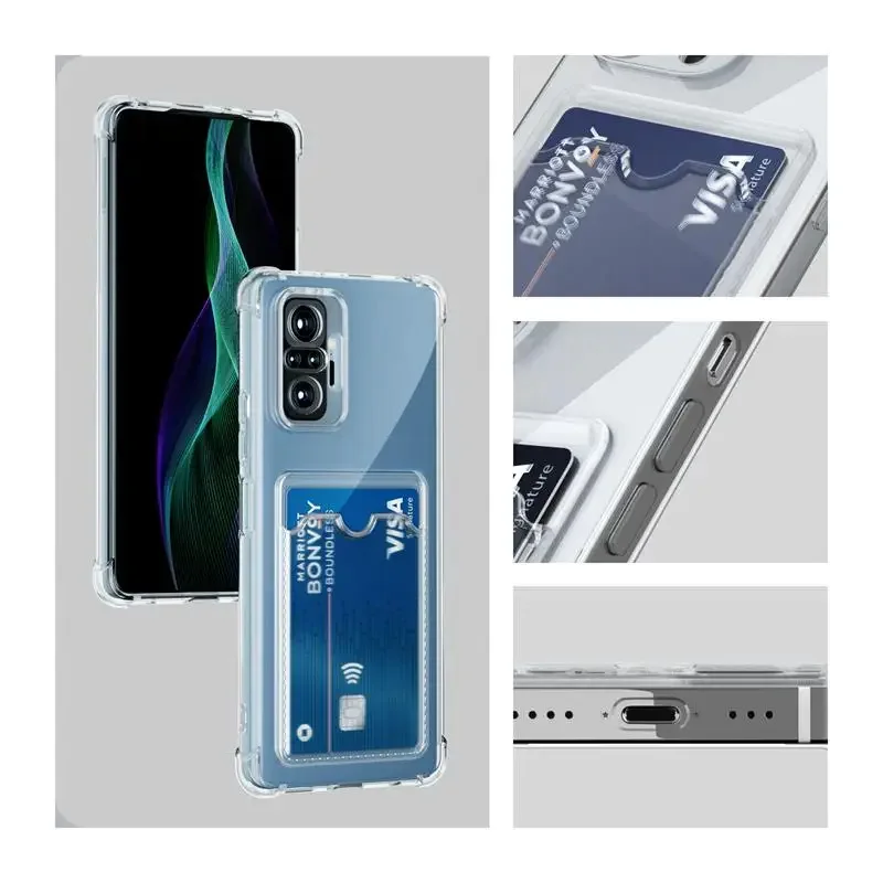 Shockproof Armor Phone Case with Card Holder - Transparent Silicone Cover