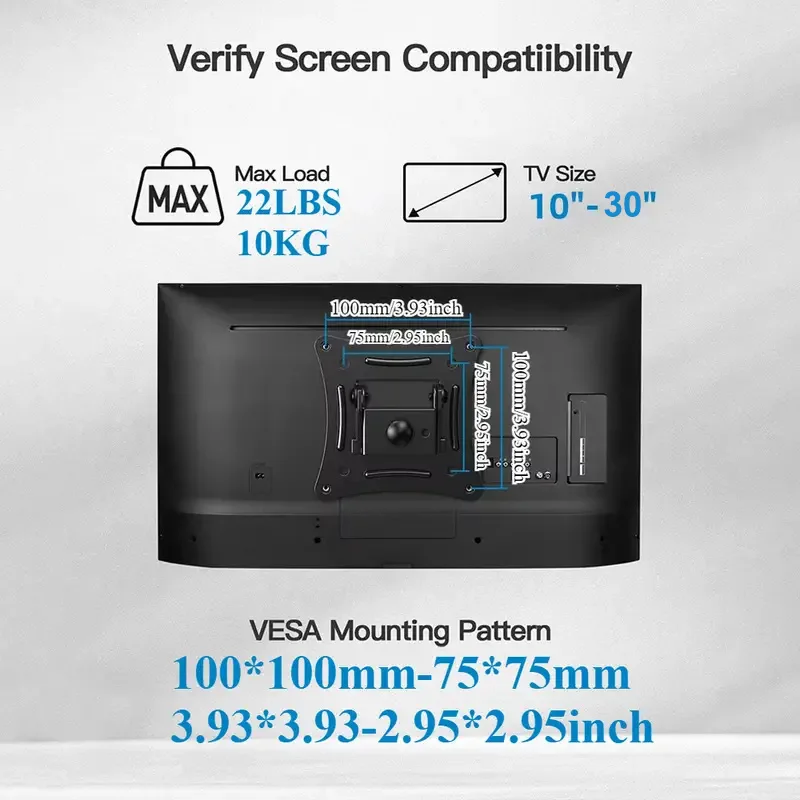 حامل حائط متحرك للتلفاز والشاشات 10–30 بوصة مع VESA 100×100