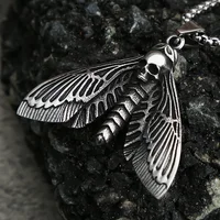 Vintage Gothic Style Death Moth Necklace Unisex Punk Stainless Steel Butterfly Skull Pendant Animal Jewelry Gift Dropshipping 1