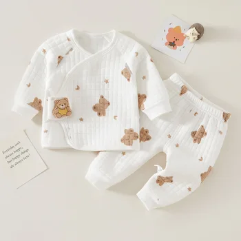 Completo intimo termico autunno inverno Set di abbigliamento per bambini Set pigiama per ragazze dei ragazzi Indumenti da notte caldi per bambini Orso dei cartoni animati Abbigliamento per bambini 1
