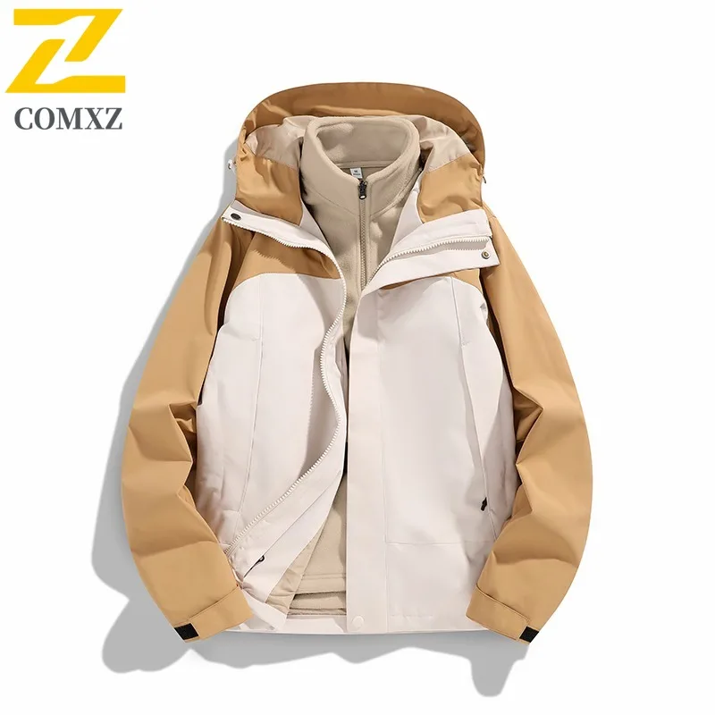 COMXZ 3-in-1 Premium Classic Jacket for Men Outdoor Expedition Wind Resistant Motorcycle Coat Cozy Stylish Autumn Men Clothing