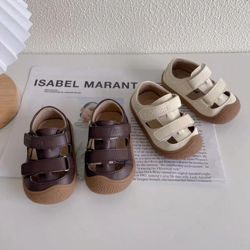 Solid Color Children\'s Beach Shoes Baby Sandals Summer New Kids Leather Clogs Baby First Walkers Baby Girl Shoes