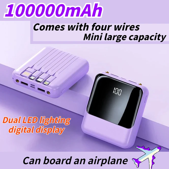 Comes with A 4-wire Power Bank,100000mAh,Large Capacity Fast Charging, Flash Charging, Ultra-thin, Universal Mobile Power Supply 1 S6511e43f833c4243b76c591fffacb7d5v