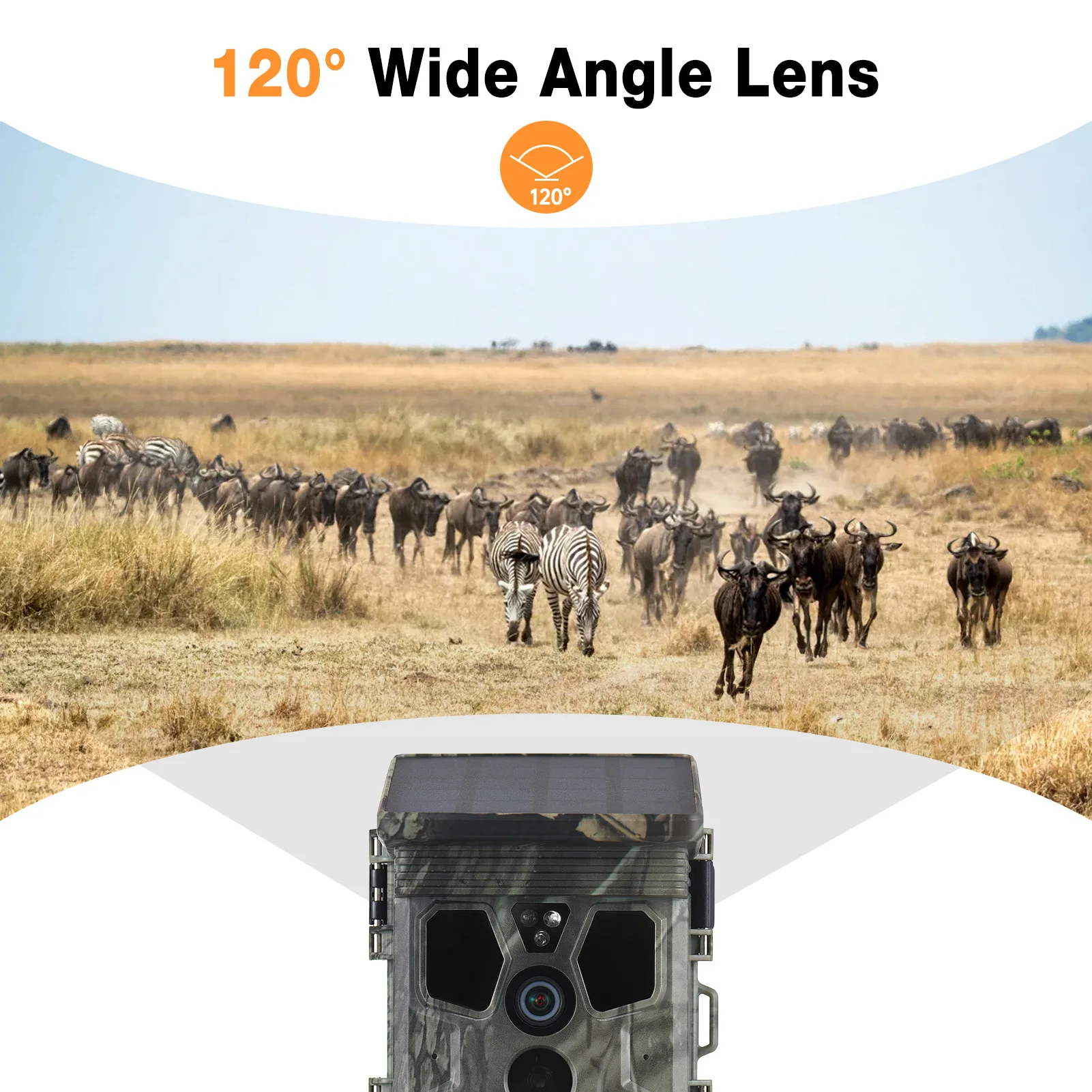 4K 50MP Solar Trail Camera 120&deg; Detection Angle Game Camera Night Vision IP65 Waterproof Hunting for Wildlife Monitoring