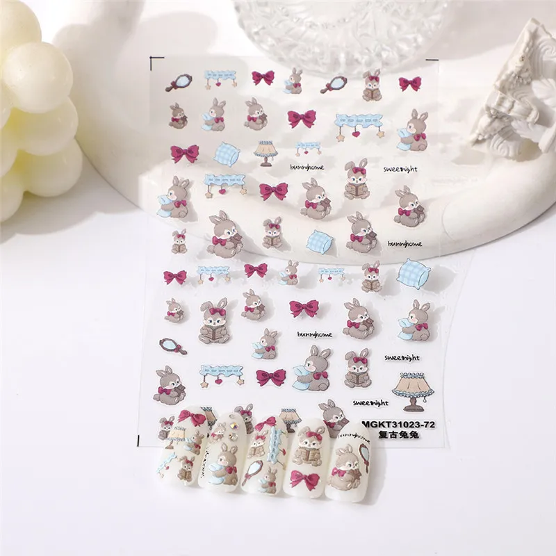 New Cartoon Insects Dragonfly Rabbit 3D Nail Stickers Soft Reliefs Slider For Woman Nail Art Decor