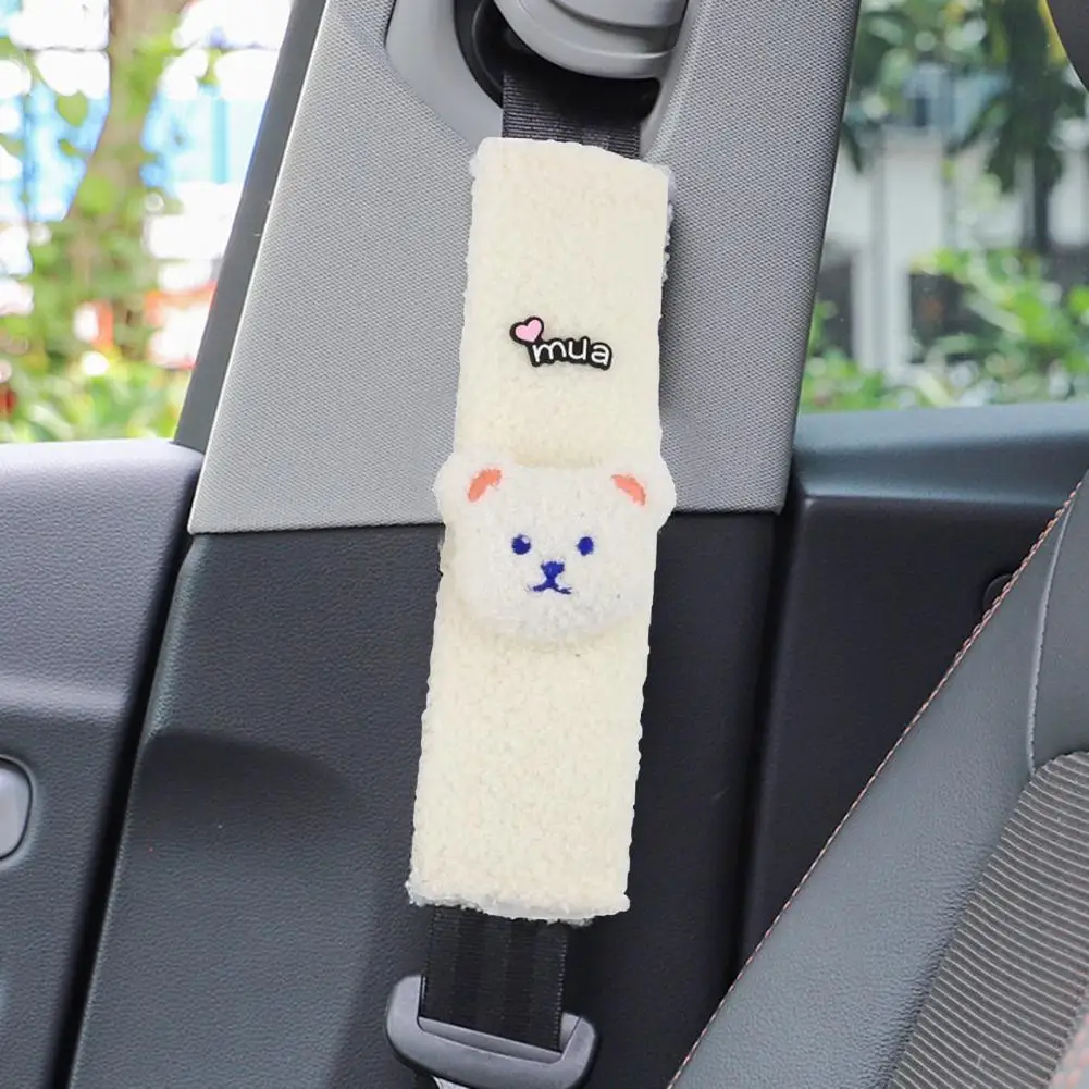 

Ergonomic Car Safety Shoulder Protector Soft Plush Car Seat Belt Strap Cover Cute Bear Decor Neck Protector for Car Decoration