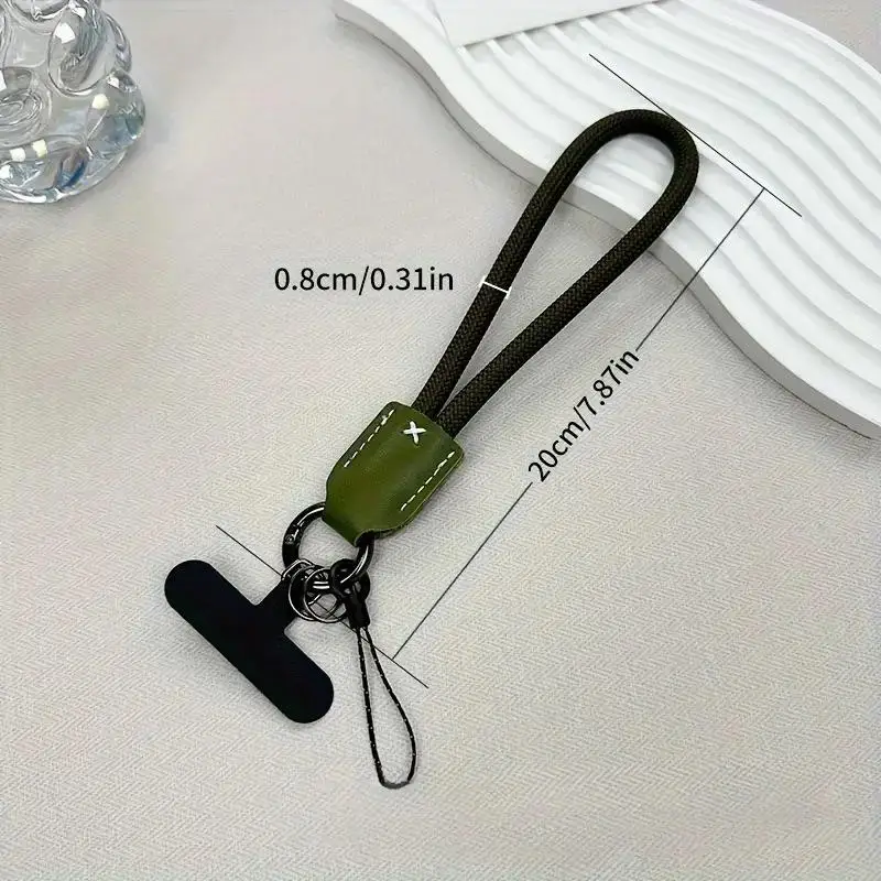 Stylish Braided Phone Lanyard with Leather Accents - Durable Outdoor Wrist Strap