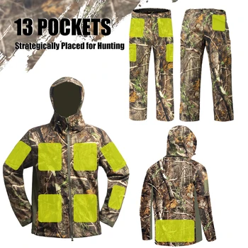 Multifunctional Hunting Clothes with Fleece Lining Safety Strap Compatible Water Resistant Silent Hunting Jacket and Pants 3