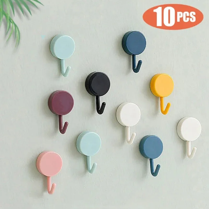 

10PCS Self Adhesive Wall Hook Strong Without Drilling Coat Bag Bathroom Door Kitchen Towel Hanger Hooks Home Storage Accessories