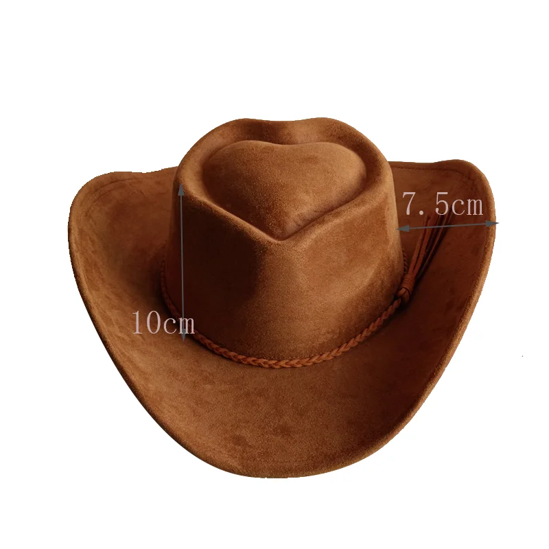 Orange LOVE Top Cowboyhut Wildlederhut Ethnischer Stil Western Cowboy Kunstleder Samt Jazzhut Herbst und Winter Roll-up-Krempe – Detail 5