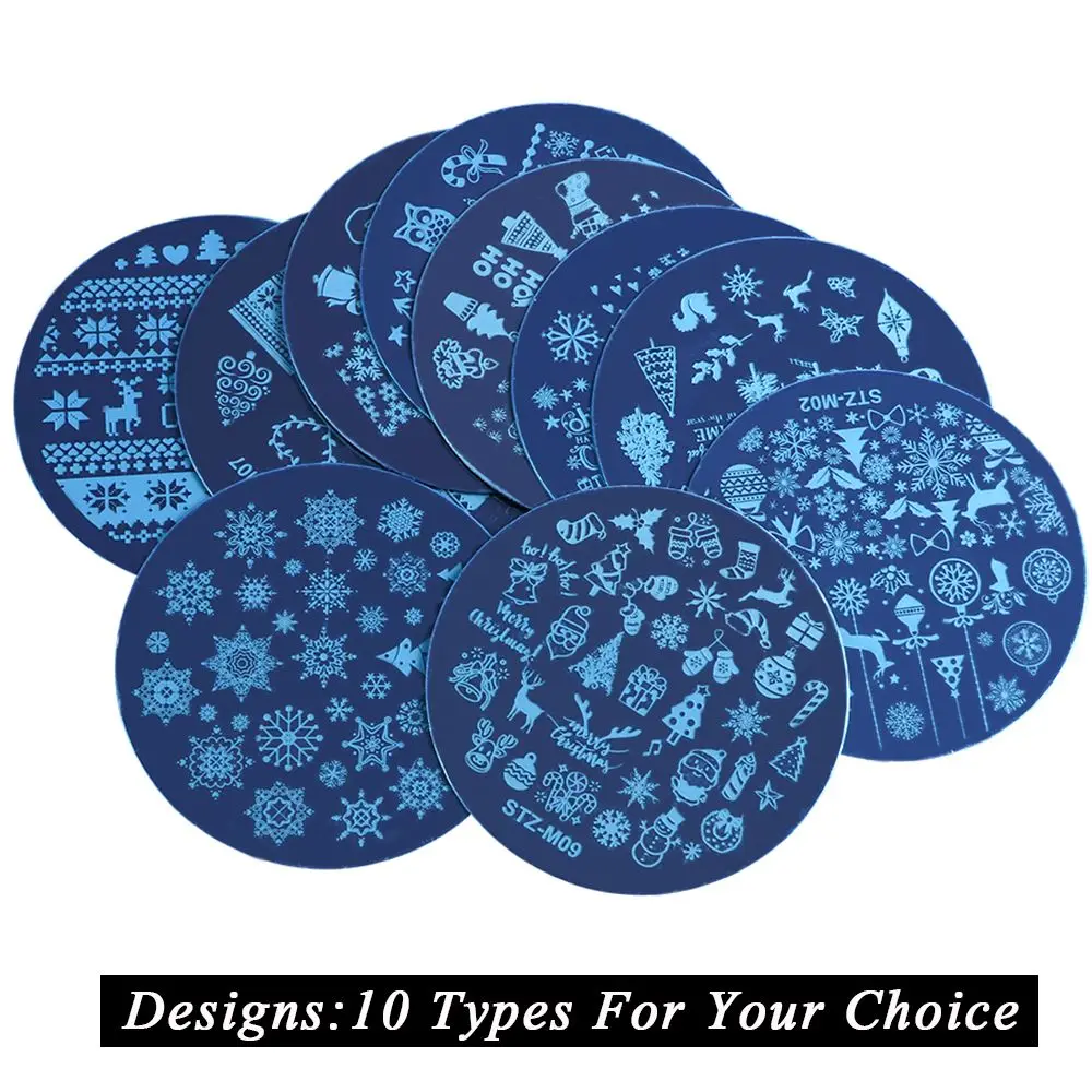 Beauty Stainless Steel Snow Flake Flower Elk Stamping Plates Round Nail Art Template Stamp Stencil Christmas 3