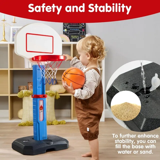 Adjustable Kids Basketball Hoop Indoor Outdoor with 4 Balls, Height 2.5-3.5 ft, Safe for Toddlers Age 1-4, Birthday Gift