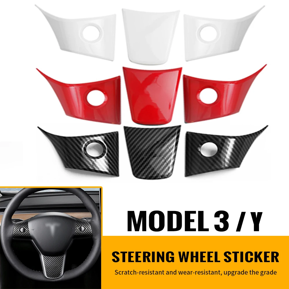 3PCS Carbon Fiber for Tesla Model Y 2021 Steering Wheel Patch Decoration Sticker Model 3 2017-2020 Interior Modified Accessories
