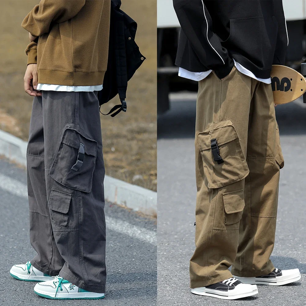 

Baggy Large Pocket Cargo Pants Men Khaki Cargo Trousers Neutral Vintage Loose Casual Autumn Japanese Streetwear Hip Hop Pant