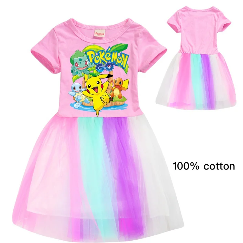 Girls Princess Costume Dress New Summer Baby Girls MINISO Set Pikachu Pok&eacute;mon Dresses Kids Christmas Party Halloween Princess Cosplay
