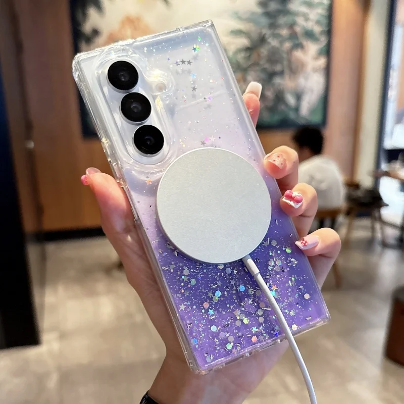 Glitter Star Transparent Magnetic Case with MagSafe Compatibility