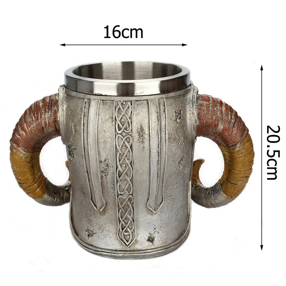 Creative 3D Skull Mug Viking Drinking Cup Resin Stainless Steel Beer Stein Tankard Coffee Mug Tea Cup Halloween Drinkware Gift