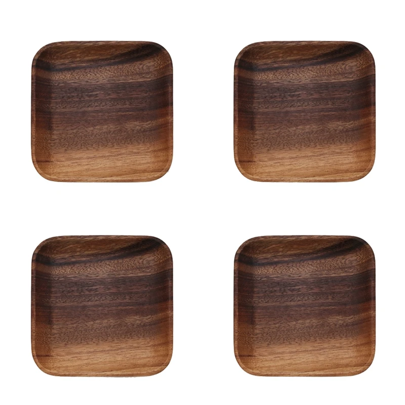

4 шт., квадратные тарелки из массива дерева в японском стиле ABSF, тарелка для фруктов, тарелка для закусок, блюда для суши, набор тарелок, деревянная посуда