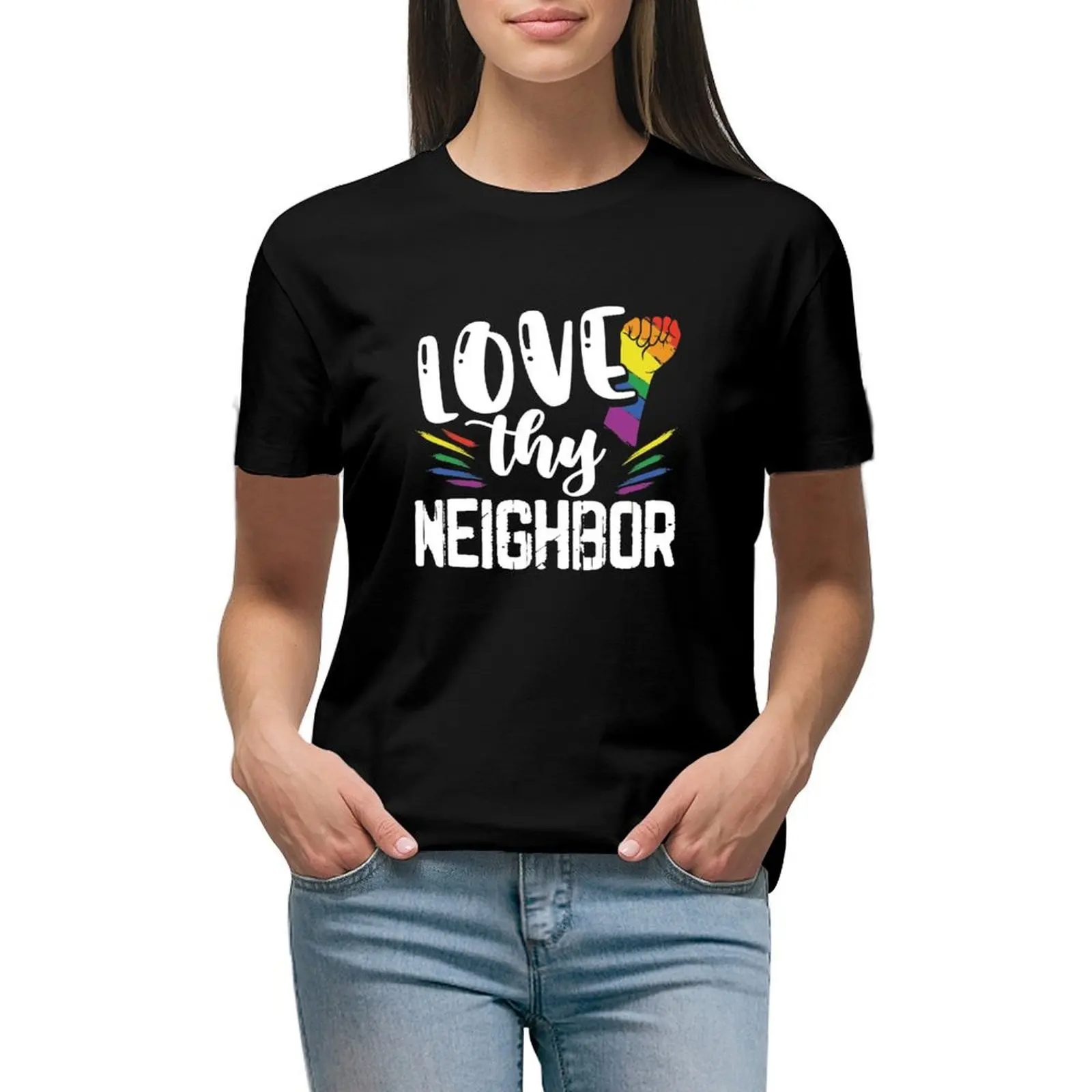 

Gay Ally Love They Neighbor LGBT LGBTQ Rainbow Pride T-shirt summer top summer blouses woman 2024