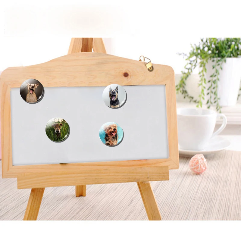 Lovely Cute Dog 30 MM Fridge Magnet Funny Dog Lover Gift Glass Dome Magnetic Refrigerator Stickers Note Holder Home Decoration