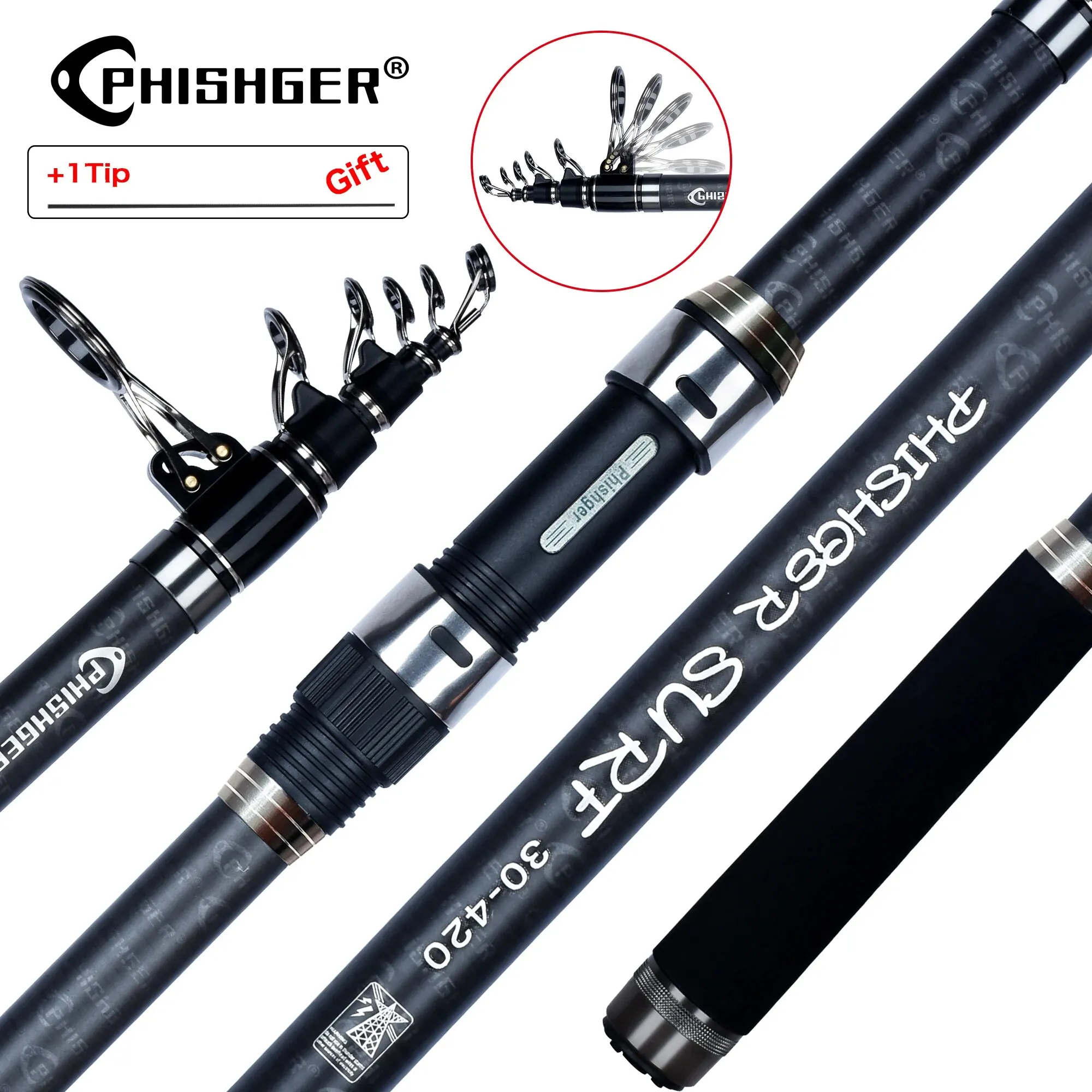 PHISHGER Telescopic Surf Spinning Rod 3.6–4.5m 30T Carbon 1