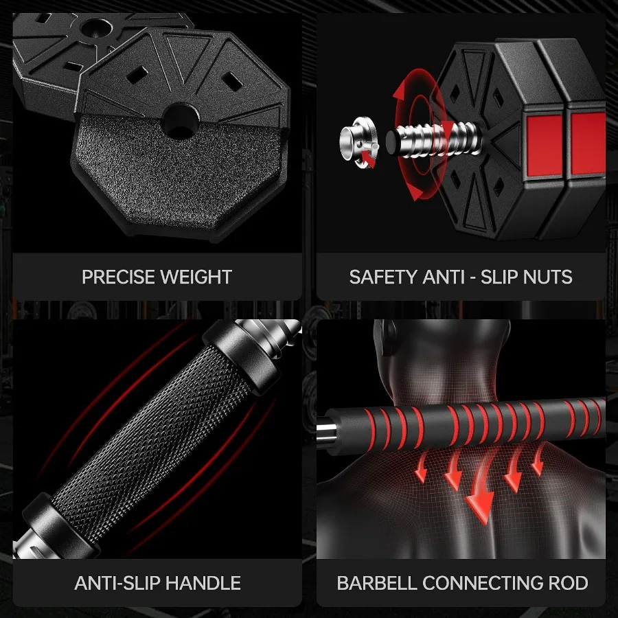 Adjustable Weights Dumbbells Set,66Lbs 3 in 1 Adjustable Weights Dumbbells Barbell Set, Home Fitness Weight Set Gym Workout Exer