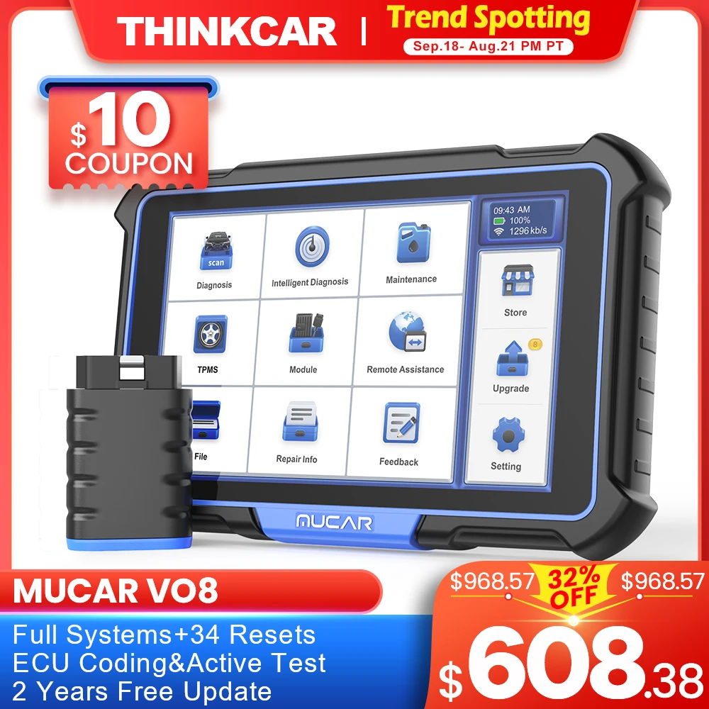 MUCAR VO8 VO7 S 전문 자동차 진단 도구, Obd2 스캐너, 자동차 진단 ECU 코딩, 액티브 테스트, 풀 시스템, 34 리셋