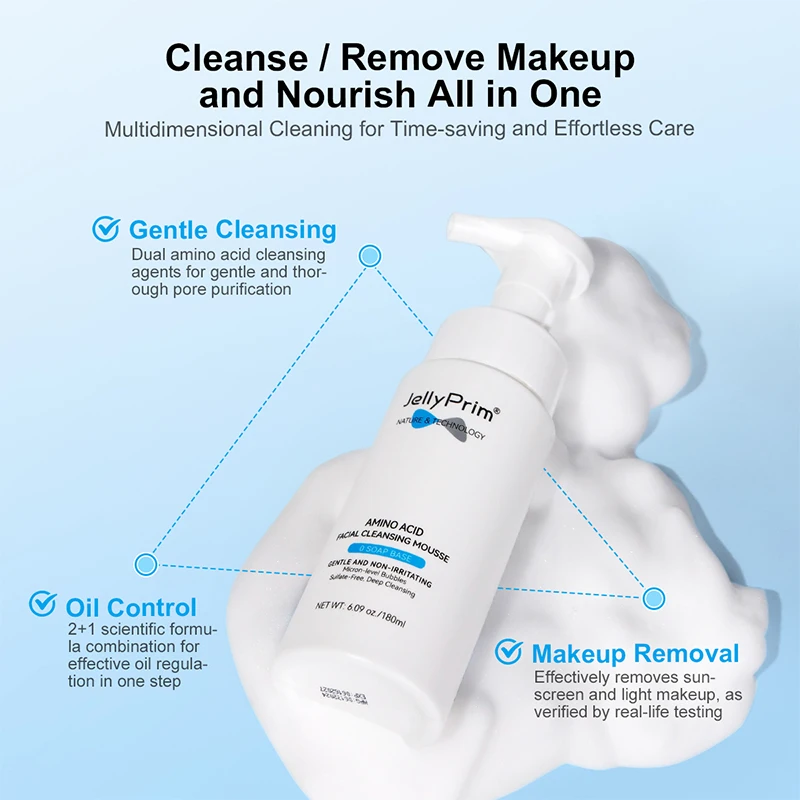 JellyPrim Amino Acid Facial Cleansing Mousse Oil Control Deep Cleaning Brightening Facial Cleanser Skin Care 5