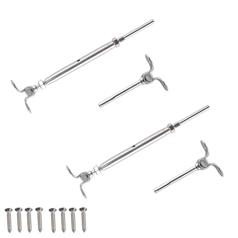 1set 3mm/4mm Guardrail Rope Fitting Adjustable Steel Wire Railing Balcony Tension Turnbuckle Toggles Screw Wood 316SS