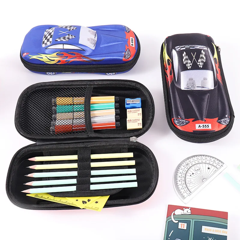 Estuches de lápices de coche de carreras 3D, estuche escolar de dibujos para niños, caja de papelería plástico EVA, bolsa de bolígrafos para niños, regalos - AliExpress