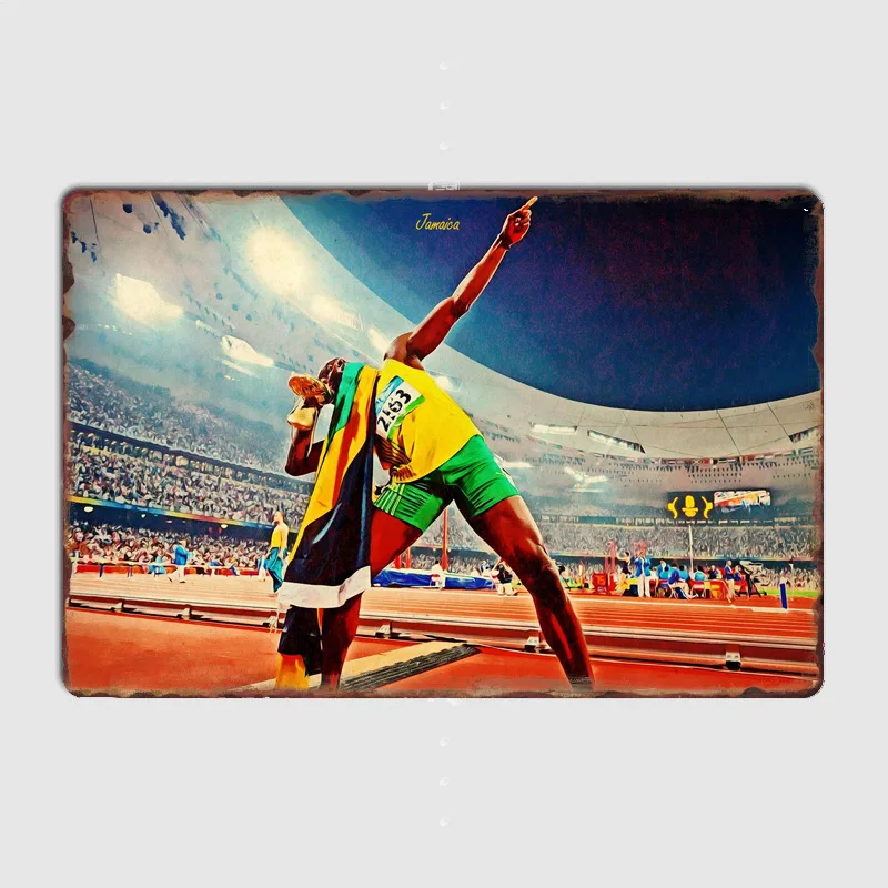 

Король гонки 100 метров Usain Bolt металлический знак роспись клуб дома жестяной знак Плакаты для дома винтажное украшение для комнаты настенный Декор