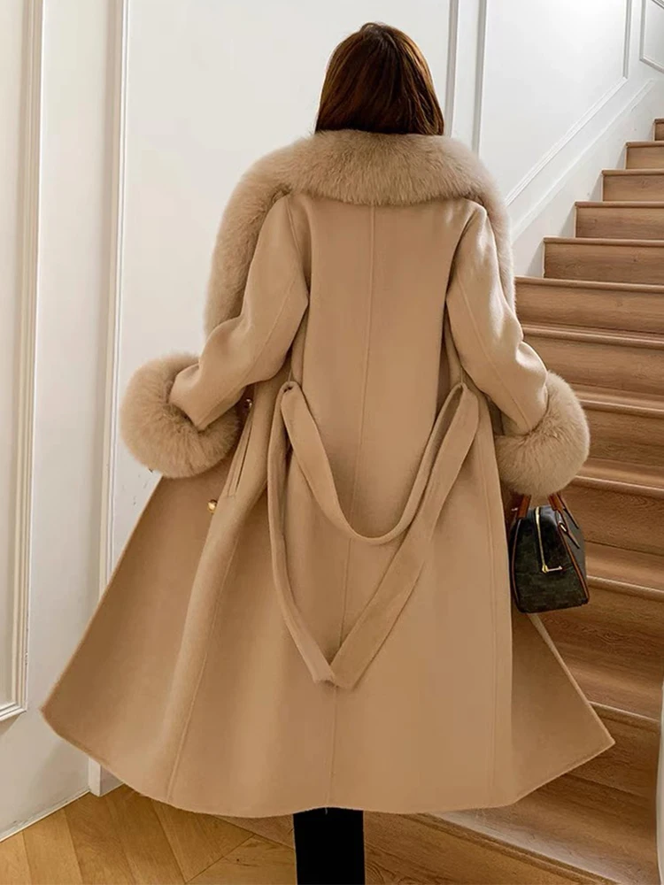 Col Fourrure Beige Manteau Avec Fourrure Femme Manteau Long En