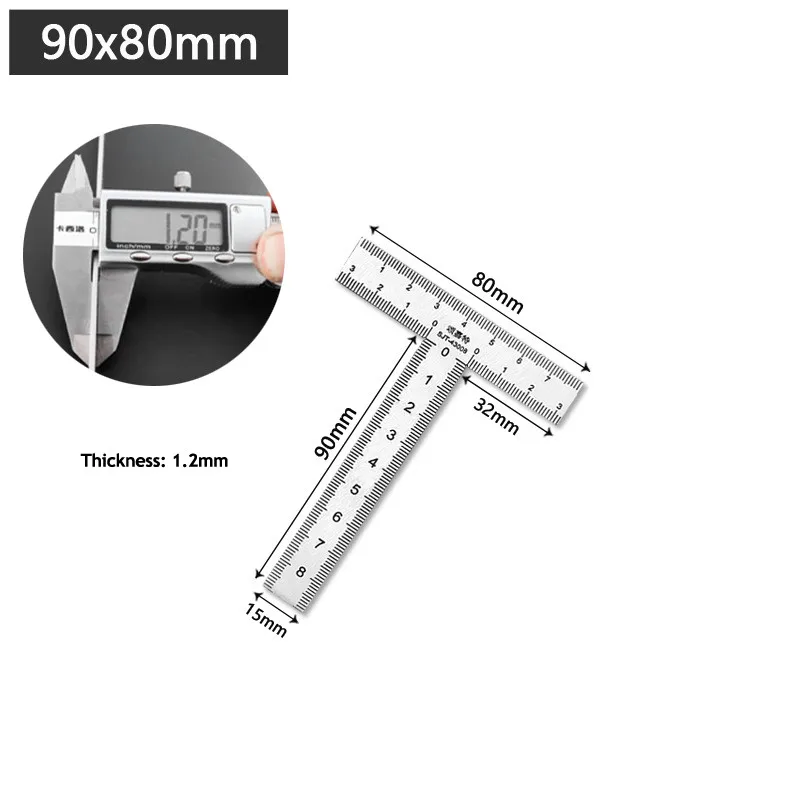 Stainless Steel Ruler 1PCS Integrated T-shaped With 90 Degree Right Angle and Thickened Scale Engineering Ruler
