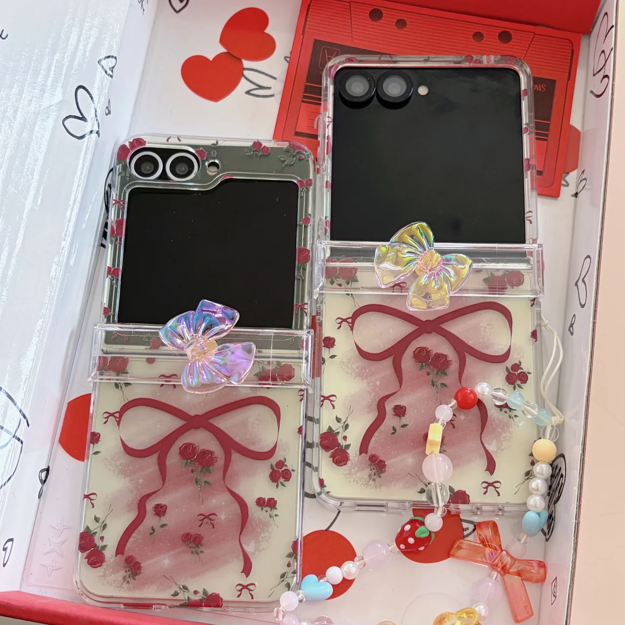 Custodia per telefono con fiocco rosa rotante 3D per Samsung Galaxy Z Flip 8 7 FE 6 5 FLIP8, cover con ciondolo e protezione per cerniera, custodia rigida Flip7. - immagine 6