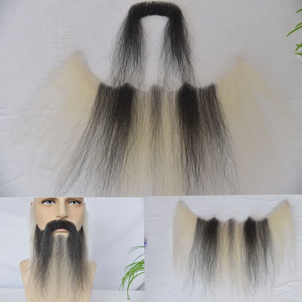 Fake Beard Human Hair Full Hand Tied Facial Hair False Beard Lace Invisible Face Mustache for Party Makeup Cosplay Costume Party 2