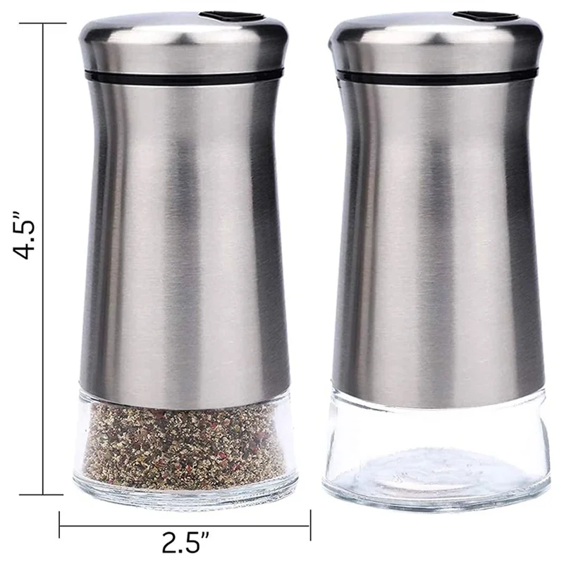 Stainless Steel Salt and Pepper Shakers Set with Glass Base Salt and Pepper Shakers with Adjustable Holes