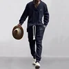 2024 Autumn New Men's Suit Europe And The United States Style Heavy Quality Jacquard V-neck Shirt Trousers Two Sets 5
