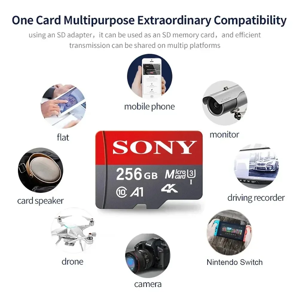thumbnail image 5 of Tarjeta de memoria Micro SD de Sony, minitarjeta de memoria clase 10, 32 GB, 64 GB, 128 GB, 256 GB, U3, 4K, alta velocidad, tarjeta de memoria flash TF Mecard C10, 5 of 5