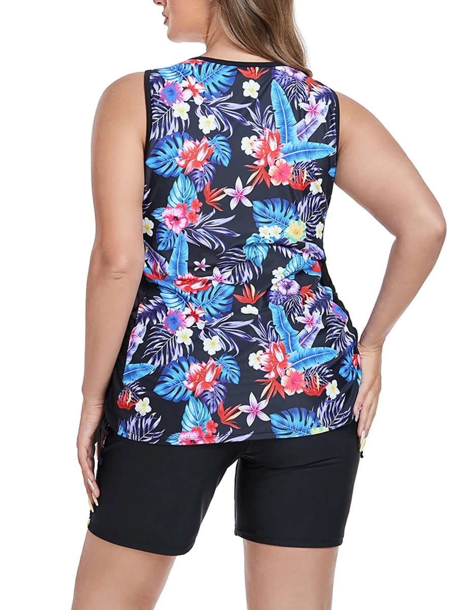 Print Large Plus Size Tankini Two Pieces Swimsuit Women High Waist Swimwear Female Bathing Swimming Swim Suit Beach Bathers