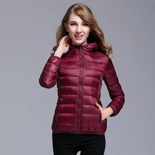 white puffer Women 90% White Duck Down Jacket Autumn Female Ultra Light Down Jackets Slim Solid Long Sleeve Hooded Parkas Candy Color long puffa coat Coats & Jackets