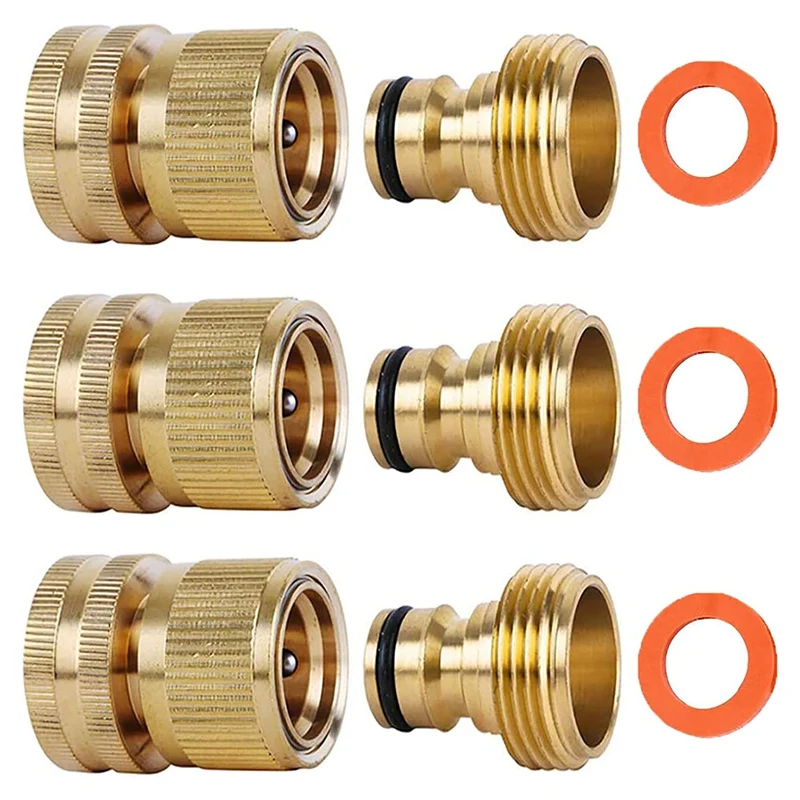 

Garden Hose Quick Connectors Solid Brass 3/4 Inch GHT Thread Easy Connect Fittings No-Leak Water Hose Male Female Pack