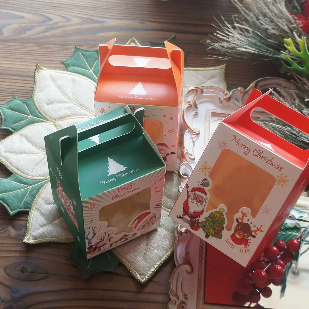 

12pcs Christmas Santa Dancing Paper Box with Handle Candy Chocolate Soap Candle Cookie Gift Packaging Party Favors Decor