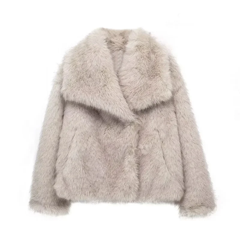 

Autumn Winter Thick Warm Faux Fur Jacket Women Loose Fur Coat Lapel Collar Casual Fluffy Fur Overcoat Outerwear Plush Parka