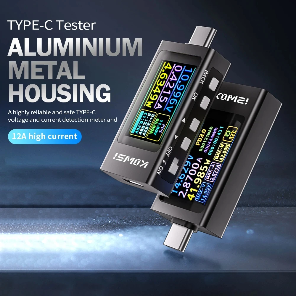 KWS-X1 Type-C 전류 및 전압 모니터 DC 4-30V 0-12A 전력계 테스터 PD 배터리 용량 디지털 LCD 디스플레이 미터