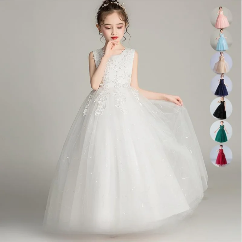 

Dress For Girls Children's New Party Luxury Ceremony Dresses Eid Elegant Junina Clothing 4 To 12 14 Years Long White Top Clothes