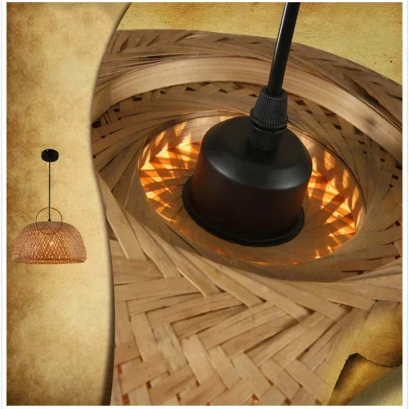 Bamboo Pendant Lamp Rattan Light Hand Woven Chandelier Café Restaurant Lighting Living Room Art Decor Hanging Lamp Indoor 2