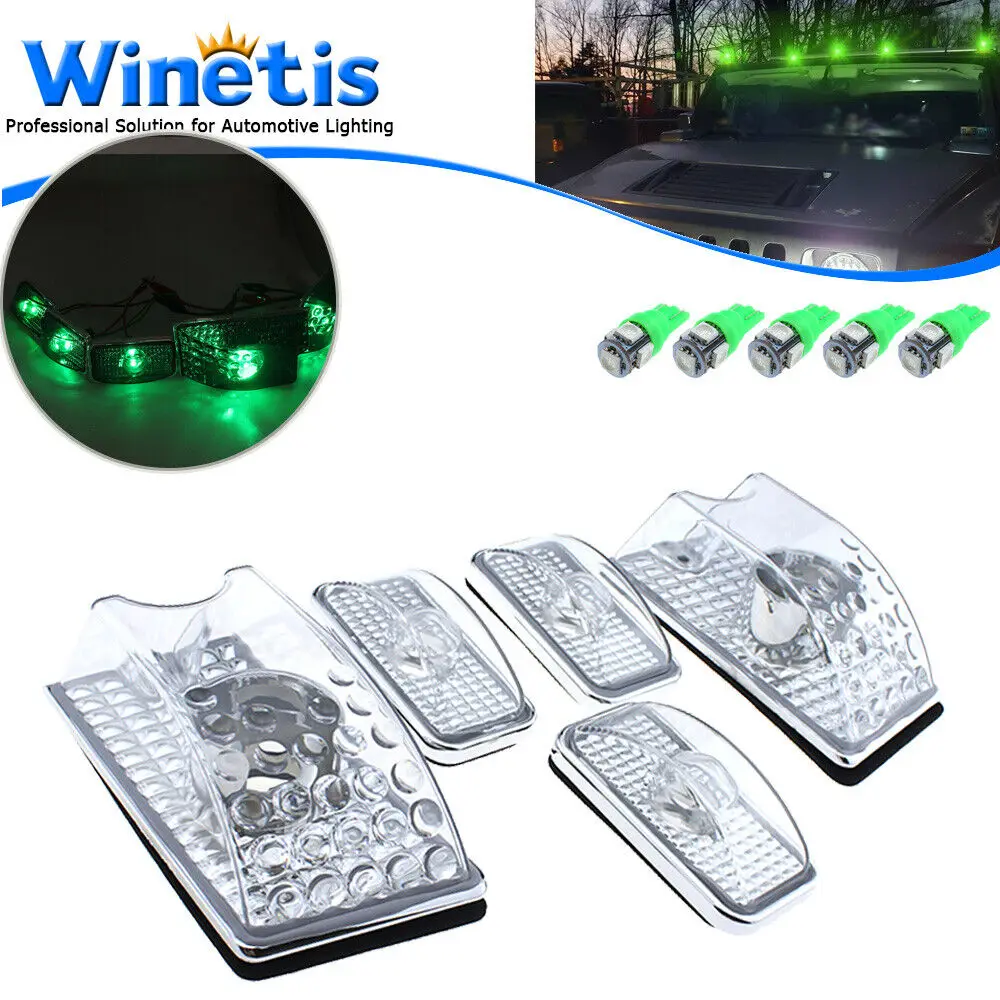 

Clear Lens Green LED Cab Roof Top Marker Running Lights Bulbs Kit for Hummer H2 SUV SUT 2003-2009