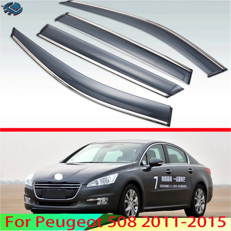 

For Peugeot 508 2011-2015 Plastic Exterior Visor Vent Shades Window Sun Rain Guard Deflector 4pcs 2012 2013 2014