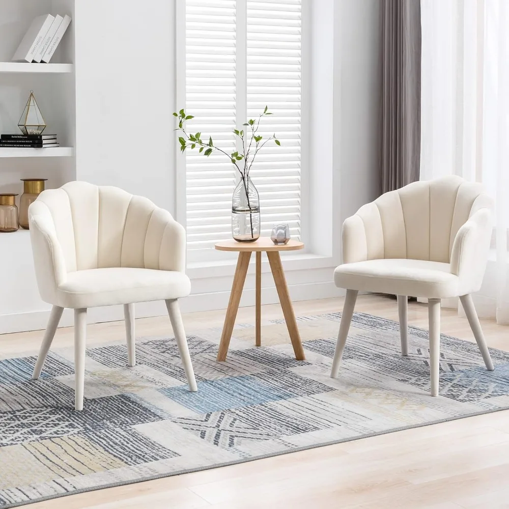 Velvet Dining Chairs Set of 4 Modern Living Room Chairs with Petal Back & Wood Legs Comfy Upholstered Side Chair for Dining Room 2