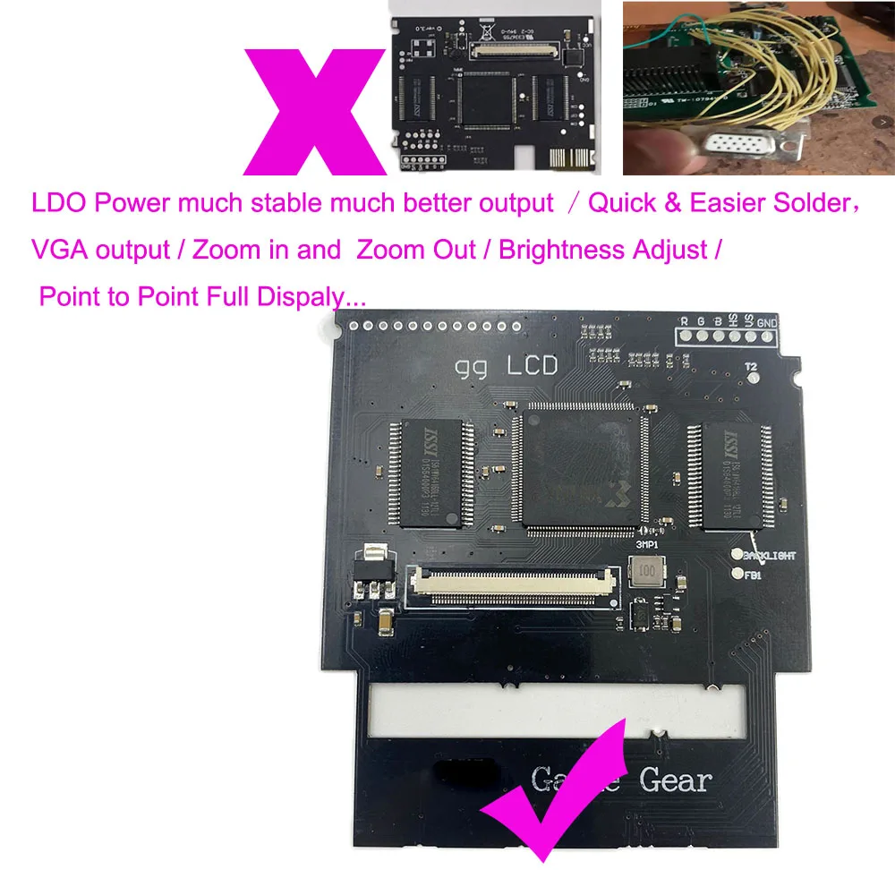 

ZUIDID Updated For Sega Game Gear HighLit Full Display LCD Screen Support VGA Out Mod Kit From 3.2in To 3.5inch